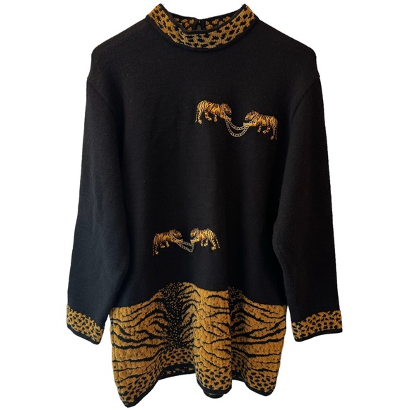 Cache | Sweaters | Cache Vintage Embroidered Tiger Mock Neck Tunic ...